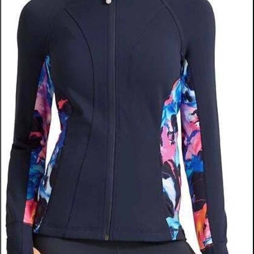 Athleta Women Full‎ Zip Athletic Jacket Small Black Floral Panels Gorpcore